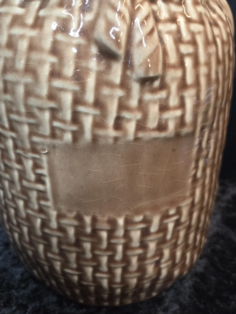 Mccoy Brown Glazed Ceramic Basketweave Cookie Jar with Lid